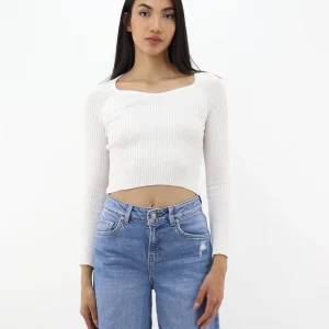 Suéter ligero ajustado de manga larga blanco