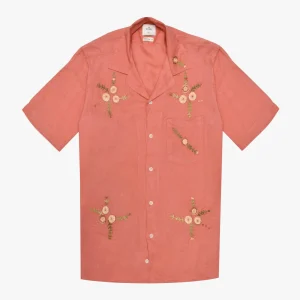 Camisa Cubana Lino Bordado Art. Salmon