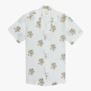 Camisa Cubana Lino Bordado Flores Marfil - Habano