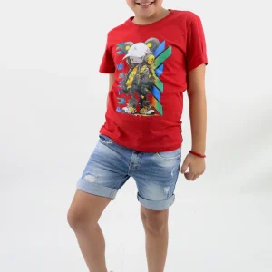 Bermuda de color azul medio con destrucción