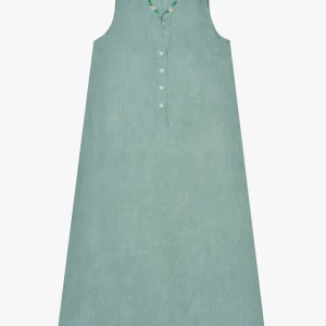 Vestido Bahamas Verde Medio Lino Bordado