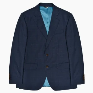 Vestido Whitman Lana Merino Italiana Azul Medio Cuadros